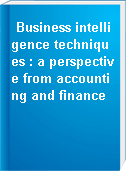 Business intelligence techniques : a perspective from accounting and finance